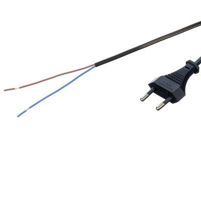 2.5A 2 Pin Plug Power Cords Ventilatore elettrico nero senza ossigeno Bared Stranded Copper Half Stripped End